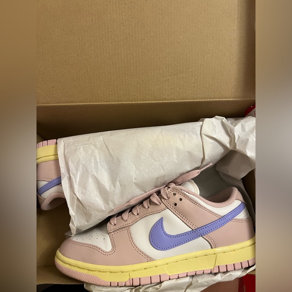 Nike Dunk Low Pastel Pink Lavender Yellow Women's Sneakers - Picture 1 of 3